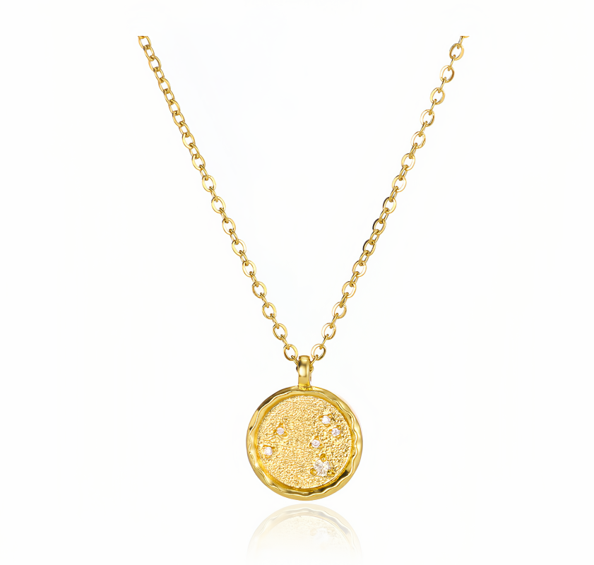 14K Gold Plated Zodiac Star Map Pendant Necklace for All Zodiac Signs – Love Jewelry Gift for Couples- EclatDoré