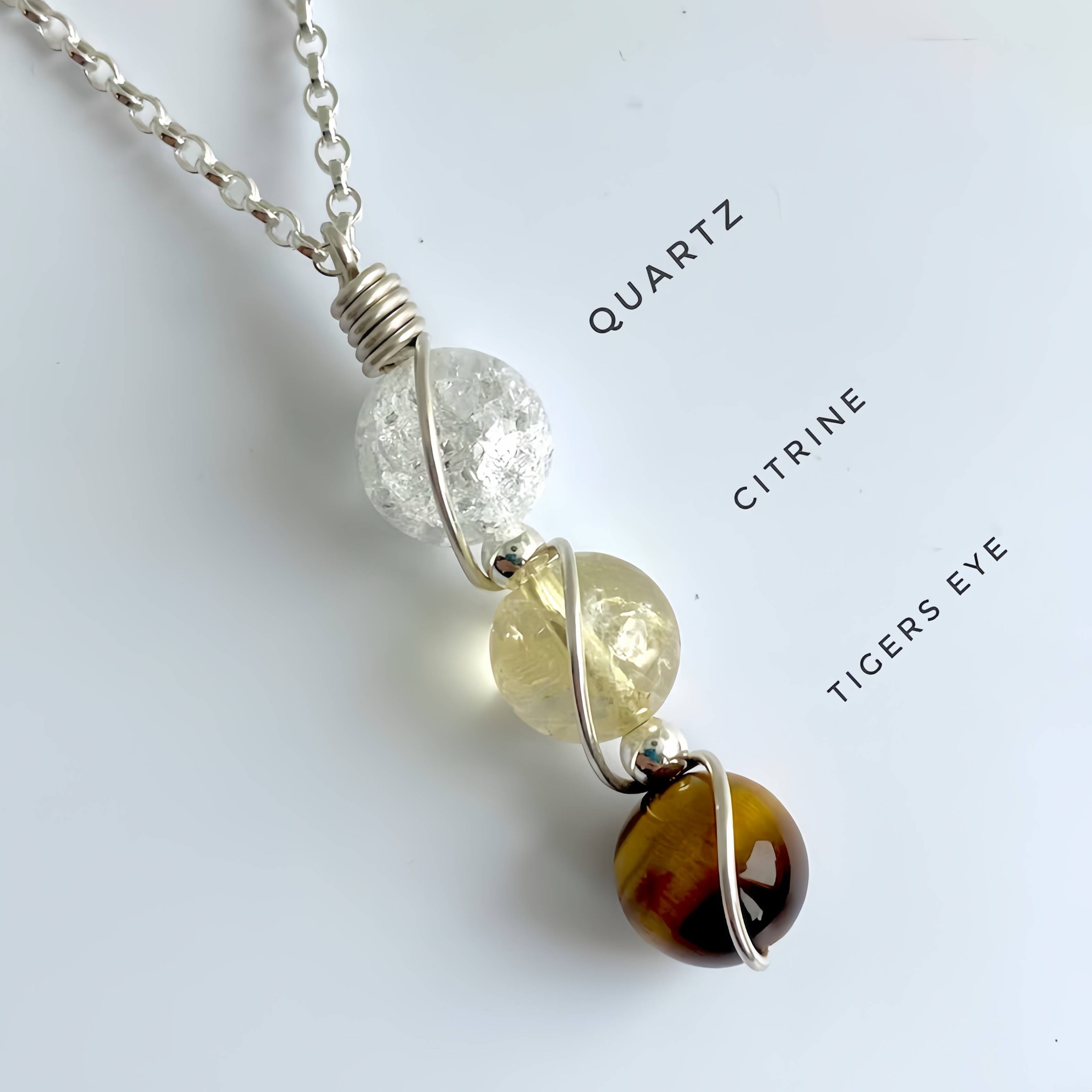 925 Sterling Silver Zodiac Natural Crystal Healing Pendant Necklace with Handwoven Design- EclatDoré