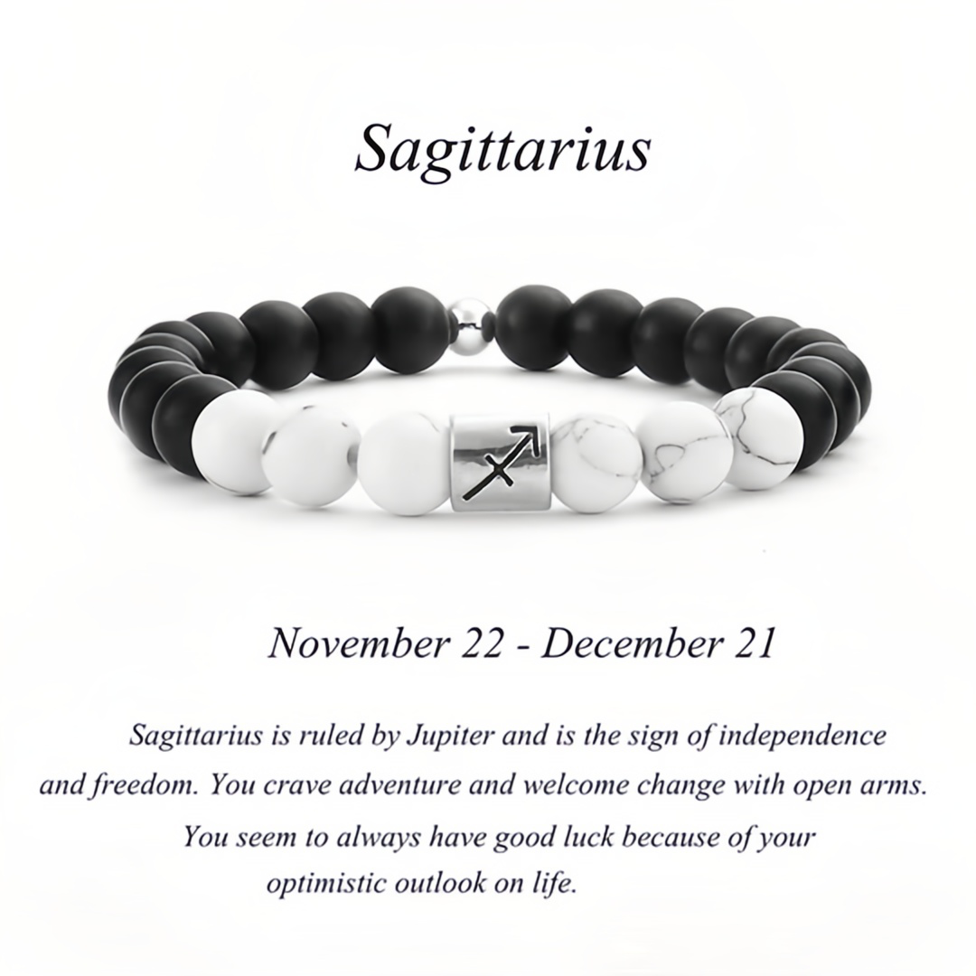 12 Zodiac Signs Natural Matte Stone White Turquoise Beaded Wealth Attraction Bracelet- EclatDoré