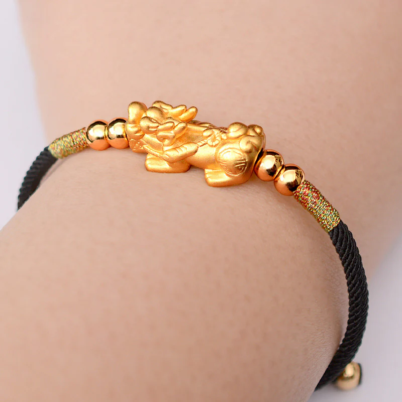 24K Gold Plated Pixiu Lucky Red String Bracelet