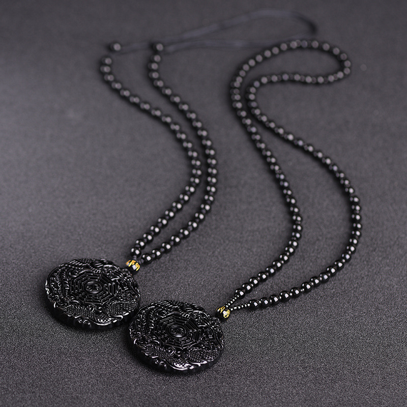 Black Obsidian Stone Yin Yang Pendant Necklace- EclatDoré