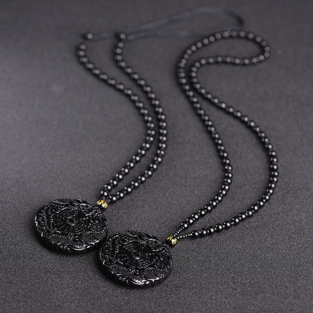 Black Obsidian Stone Yin Yang Pendant Necklace- EclatDoré