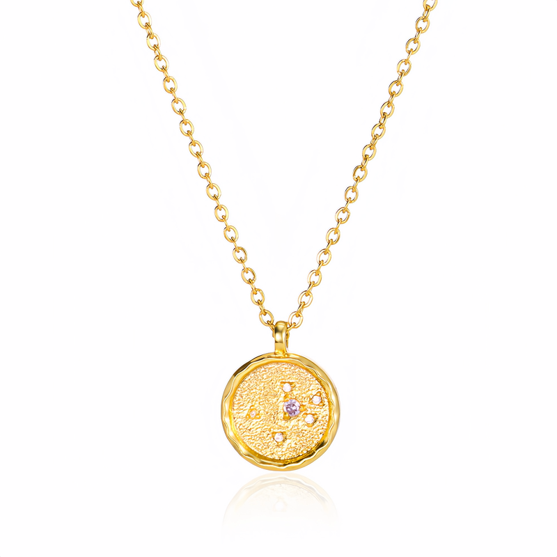 14K Gold Plated Zodiac Star Map Pendant Necklace for All Zodiac Signs – Love Jewelry Gift for Couples- EclatDoré