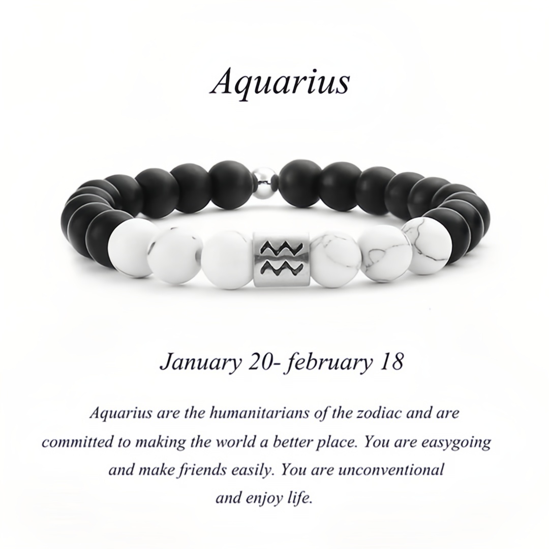 12 Zodiac Signs Natural Matte Stone White Turquoise Beaded Wealth Attraction Bracelet- EclatDoré