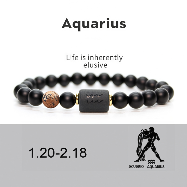 Spiritual Protection 12 Zodiac Signs Black Onyx Guardian Stone Adjustable Stretch Bracelet- EclatDoré