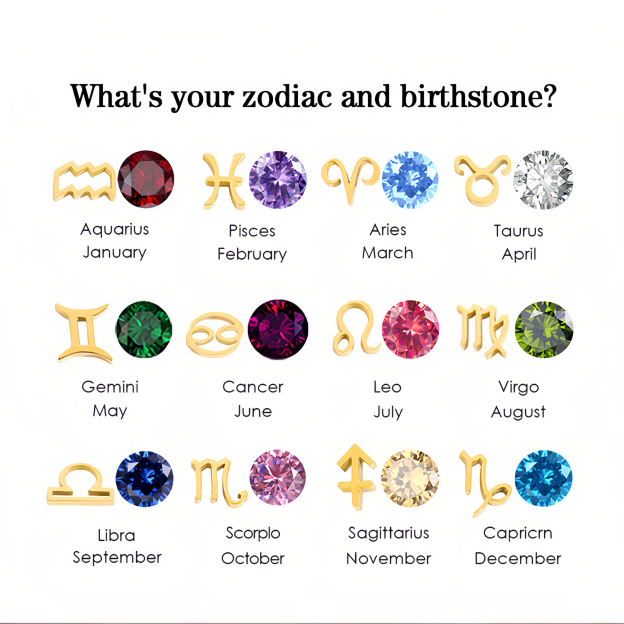 14K Gold Vermeil Zodiac Colorful Crystal Birthstone Protector Pendant Necklace- EclatDoré