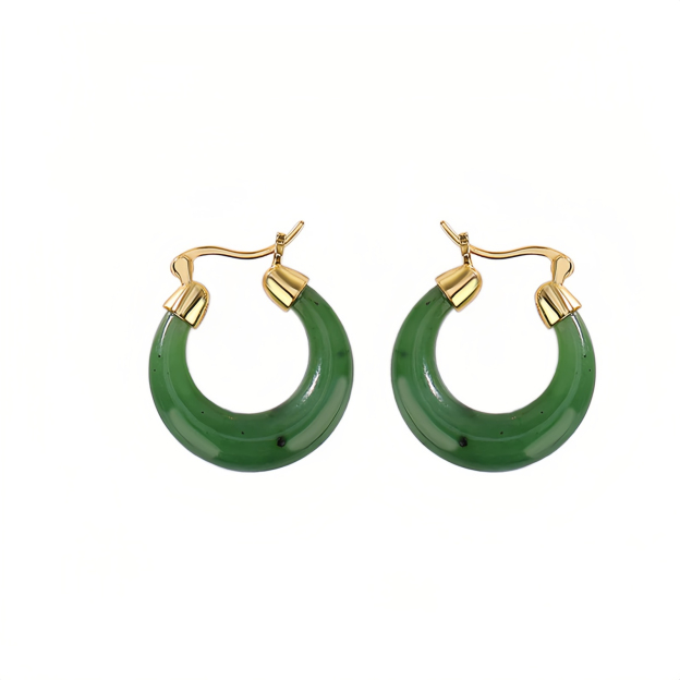 925 Sterling Silver Plated Gold Natural Round Hetian Cyan Jade Luck Drop Earrings