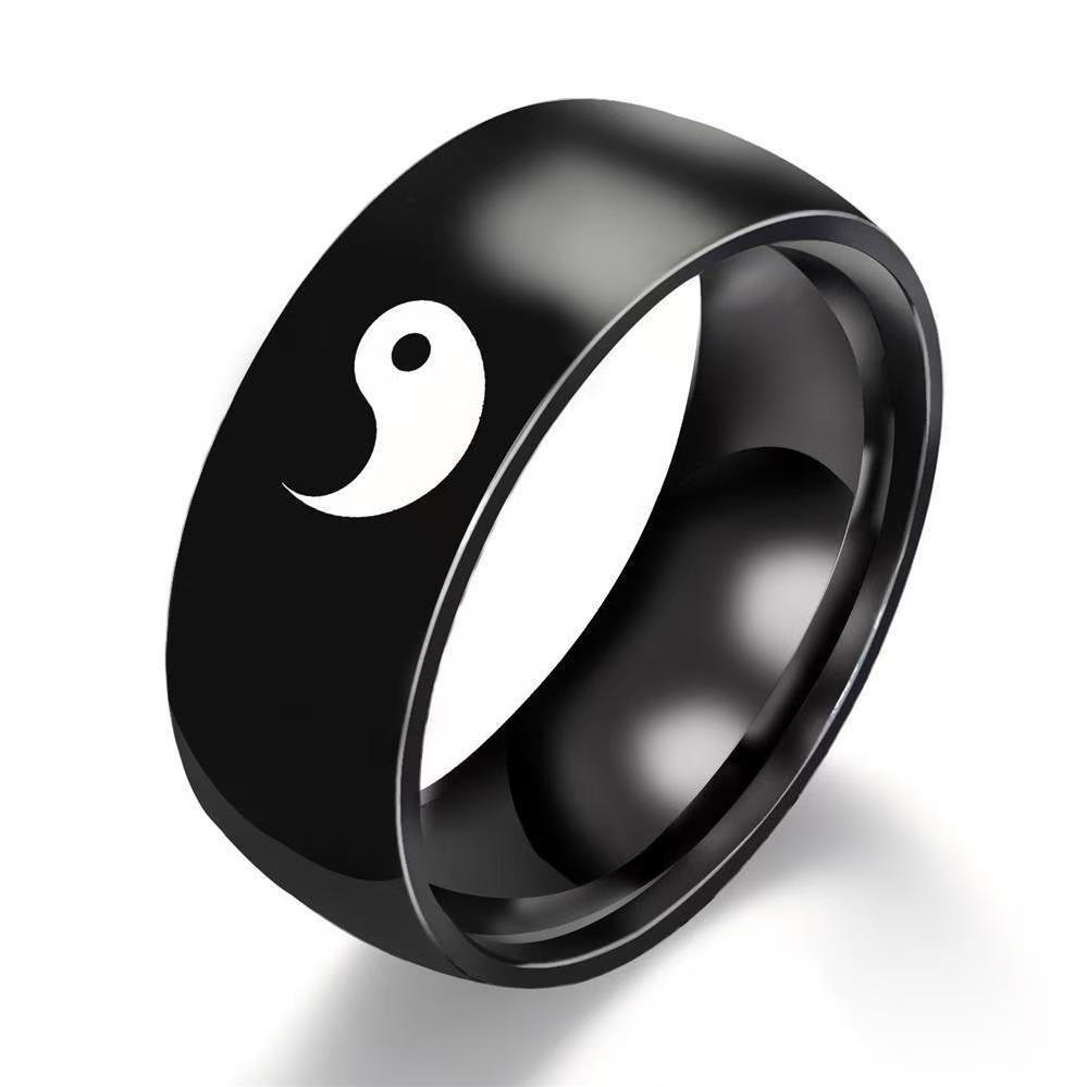 Bagua Yin Yang Balance Rotating Titanium Steel Couple Ring