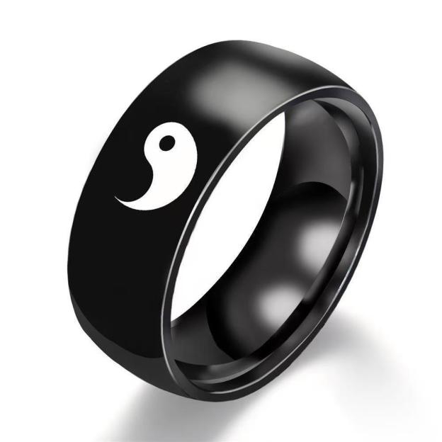 Bagua Yin Yang Balance Rotating Titanium Steel Couple Ring