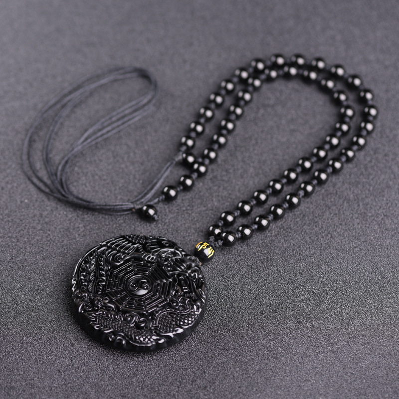 Black Obsidian Stone Yin Yang Pendant Necklace- EclatDoré