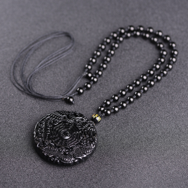 Black Obsidian Stone Yin Yang Pendant Necklace- EclatDoré