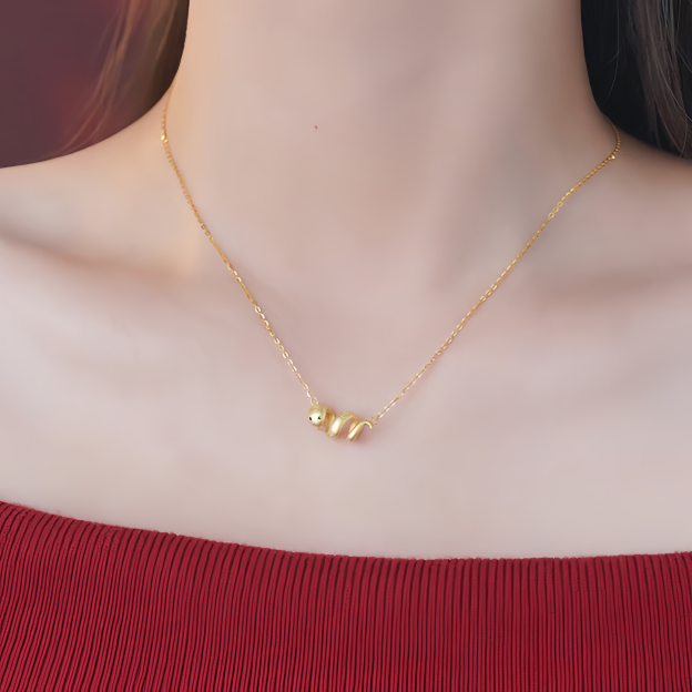 925 Sterling Silver Year Of The Snake Golden Snake Luck  Prosperous Bracelet Necklace Pendant- EclatDoré