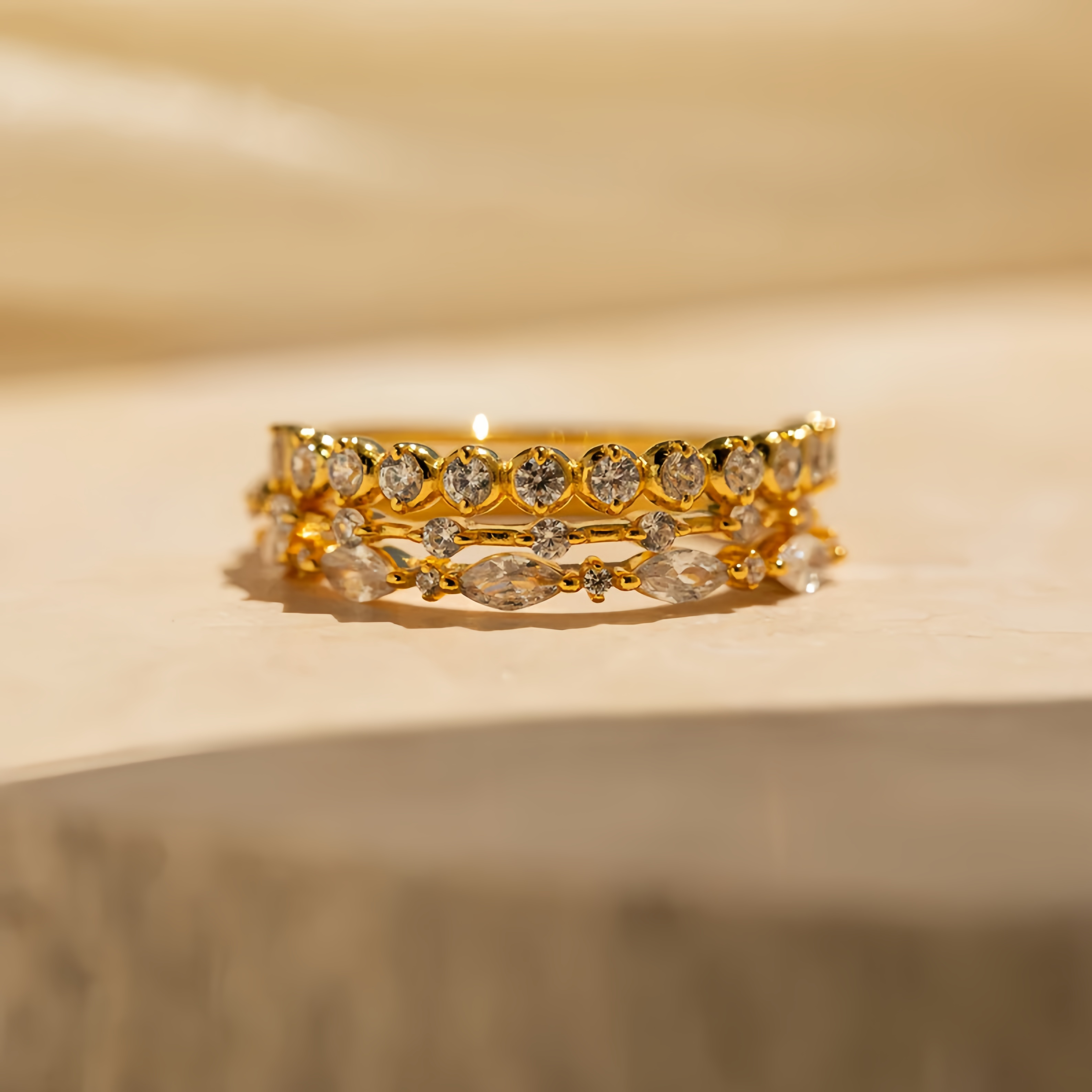 Diamond Stacking Ring ｜ Set of 3 Dainty Gemstone Rings ｜ Crystal Jewelry ｜ Birthday Gift for Girlfriend- EclatDoré