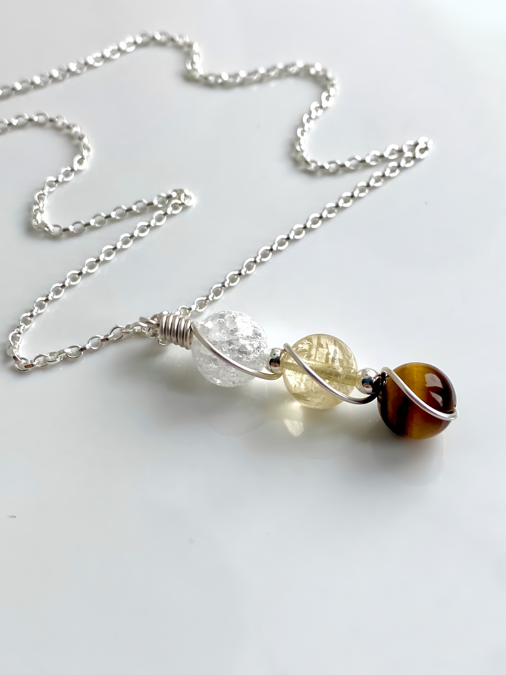 925 Sterling Silver Zodiac Natural Crystal Healing Pendant Necklace with Handwoven Design- EclatDoré