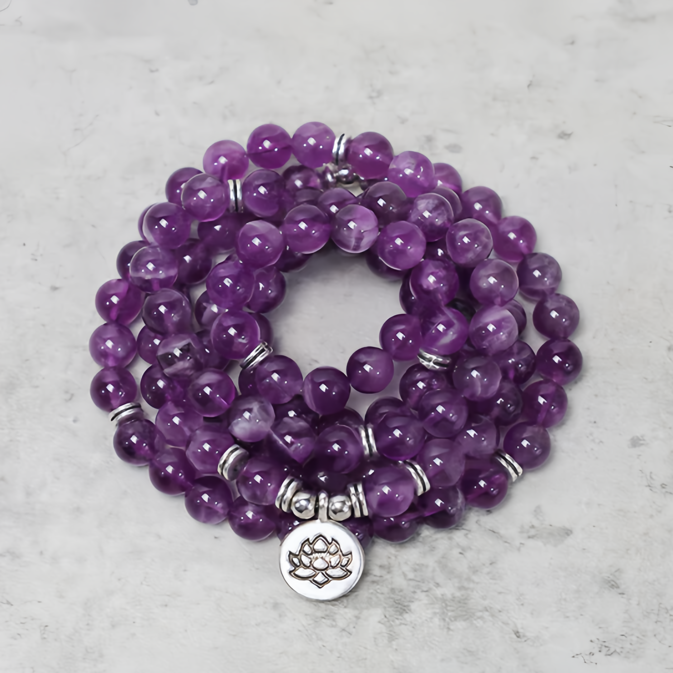 Healing Energy Jewelry: 108 Natural Amethyst Purification Mala Bracelet- EclatDoré