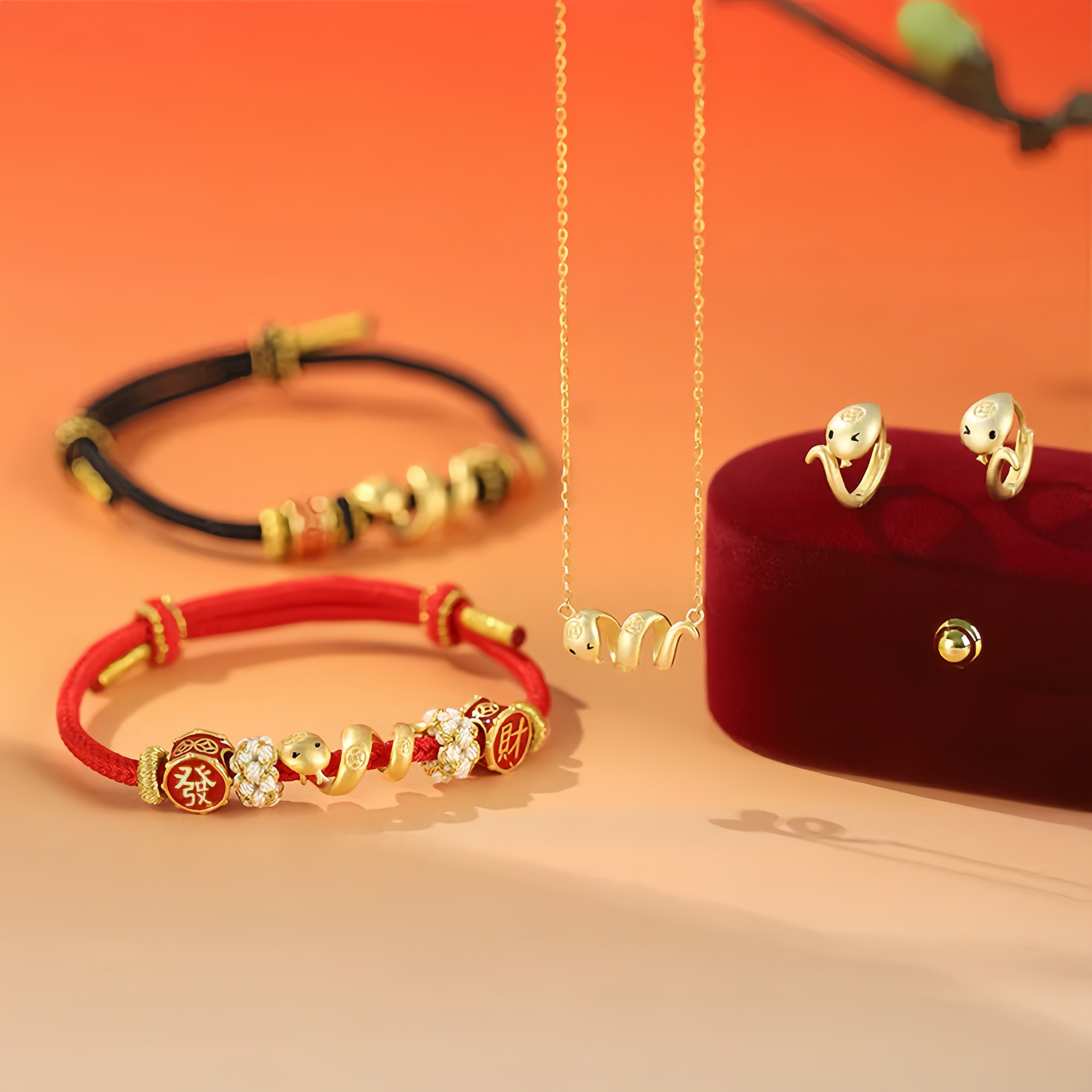 925 Sterling Silver Year Of The Snake Golden Snake Luck  Prosperous Bracelet Necklace Pendant- EclatDoré