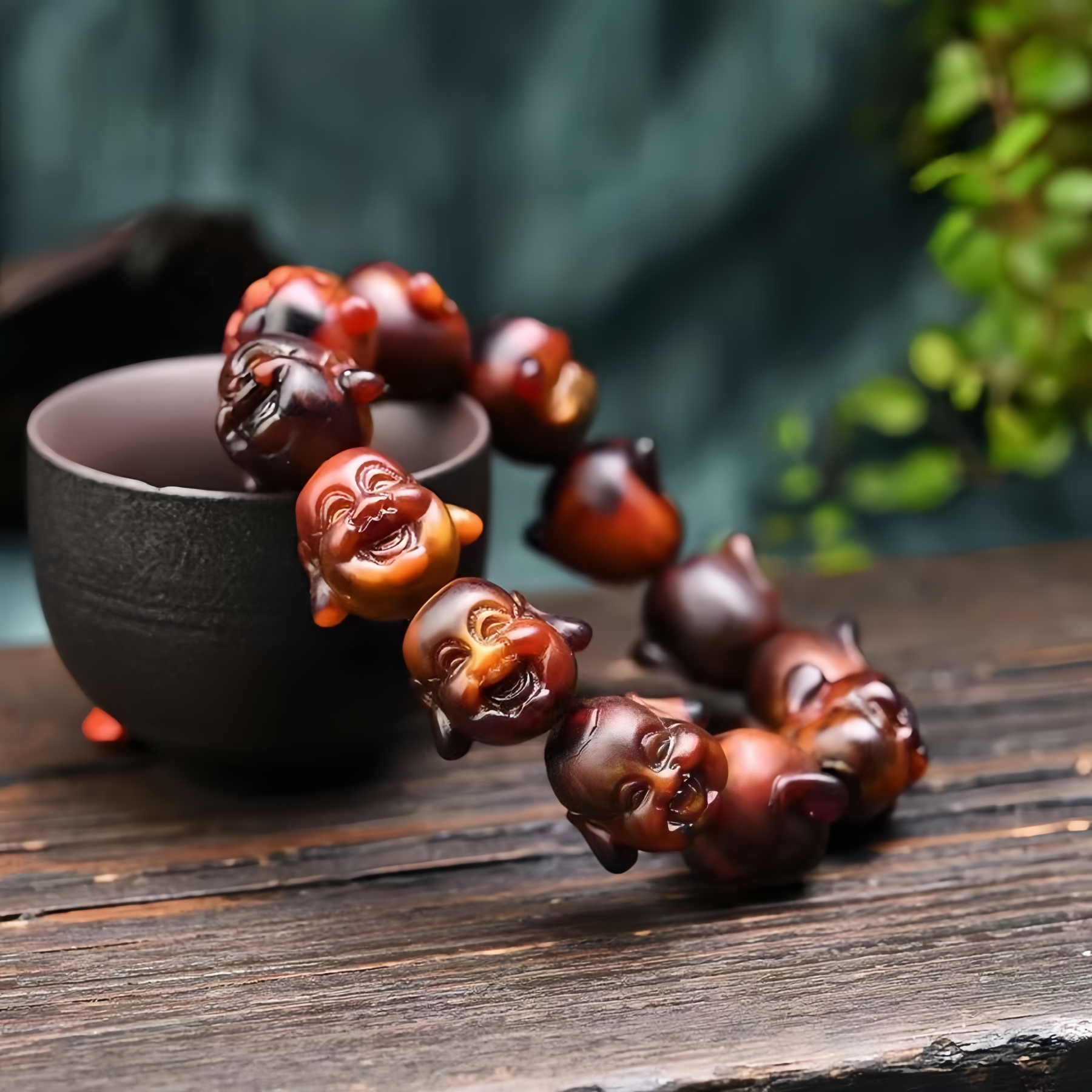 Handmade Buddhist Beads with ambergris | Natural Cherry Red Healing Jewelry for Mental Peace and Spiritual Balance- EclatDoré