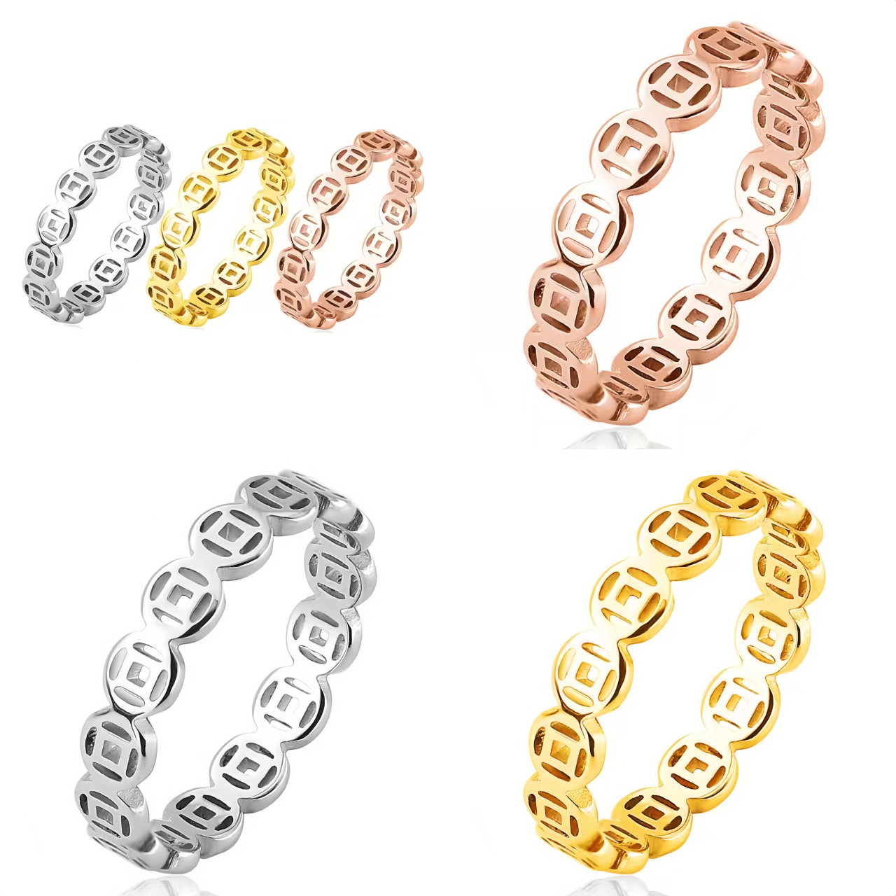 Vintage 18K Gold Plated Lucky Money Coin Ring for  Men & Women - Adjustable Stackable Fortune Attraction Jewelry- EclatDoré