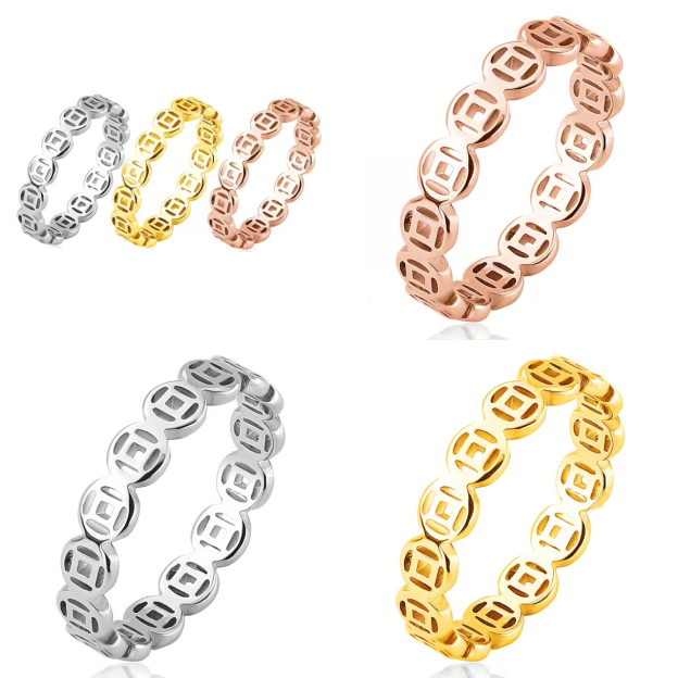 Vintage 18K Gold Plated Lucky Money Coin Ring for  Men & Women - Adjustable Stackable Fortune Attraction Jewelry- EclatDoré