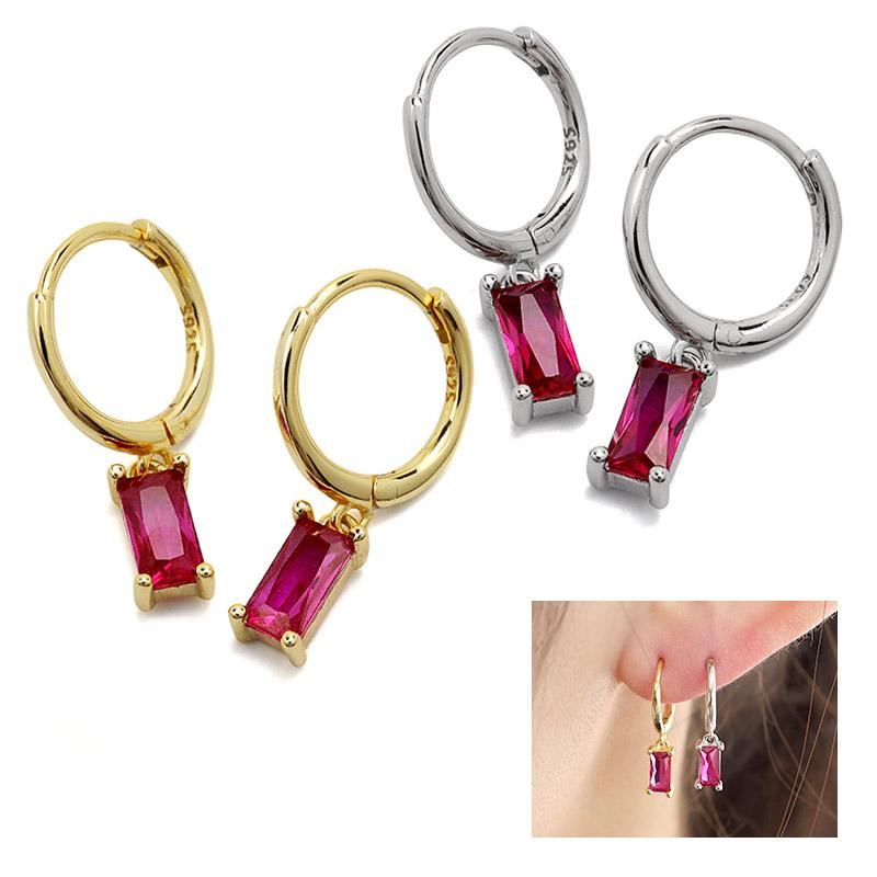 Multicolor Cubic Zirconia Rectangle Earrings - 925 Silver Hypoallergenic Minimalist Elegant Jewelry for Women- EclatDoré