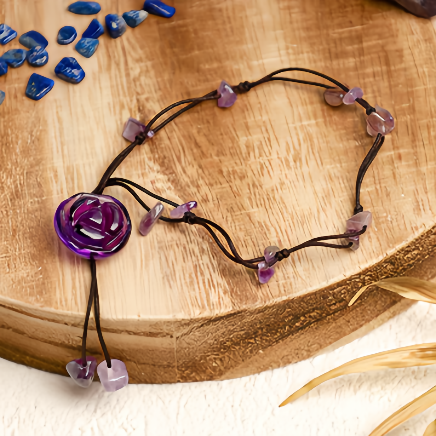 Amethyst Pink Crystal Green Aventurine Rose Inner Peace Healing Anklet- EclatDoré