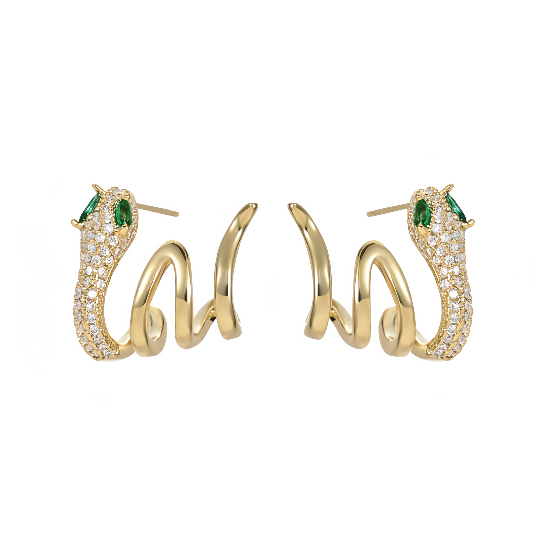 2025 Zodiac Snake Earrings with Emerald Green Eyes - 925 Sterling Silver Serpent Jewelry- EclatDoré