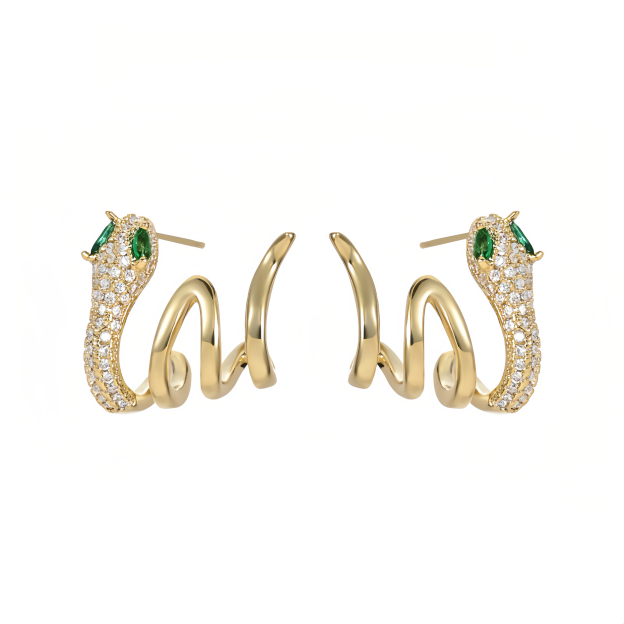 2025 Zodiac Snake Earrings with Emerald Green Eyes - 925 Sterling Silver Serpent Jewelry- EclatDoré