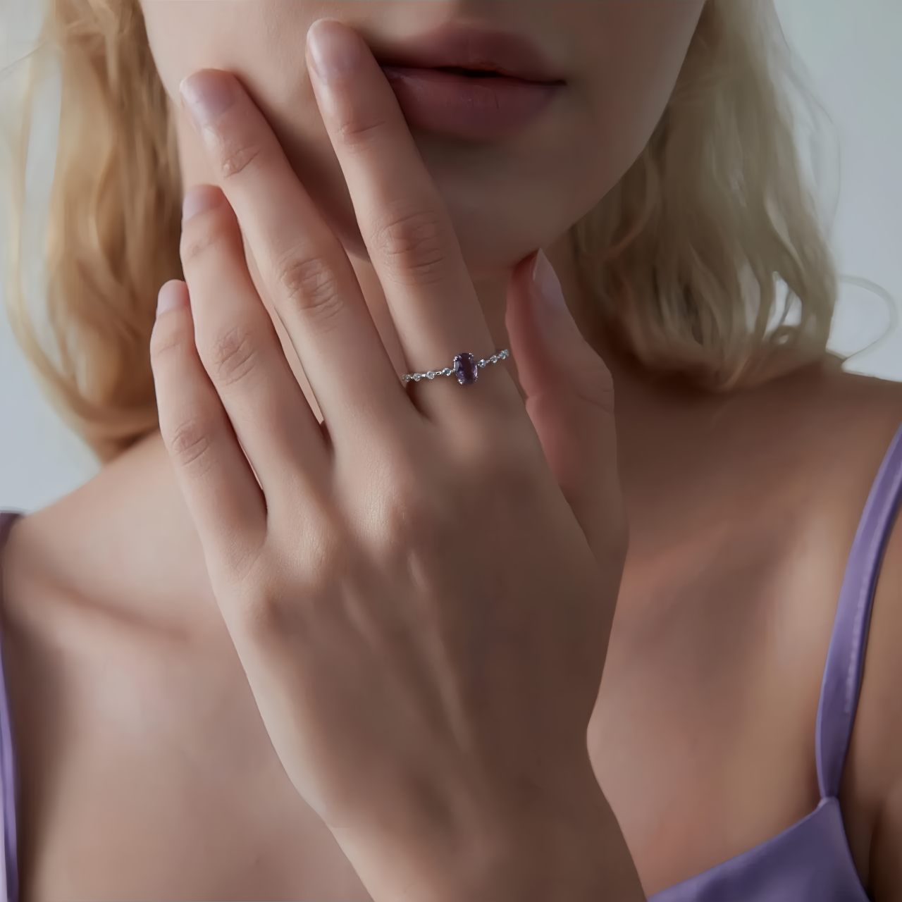 925 Sterling Silver Natural Amethyst Oval Ring | Fashion-Forward Stacking Jewelry for Friends- EclatDoré