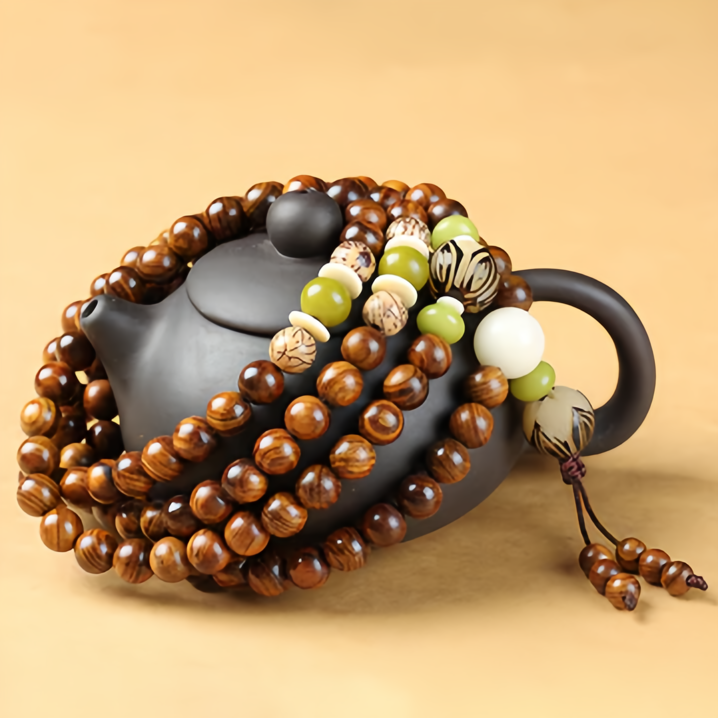 Buddhist Rosewood Mala Protection Bracelet - 108 Natural Wood Meditation Beads for Stress Relief & Spiritual Balance- EclatDoré