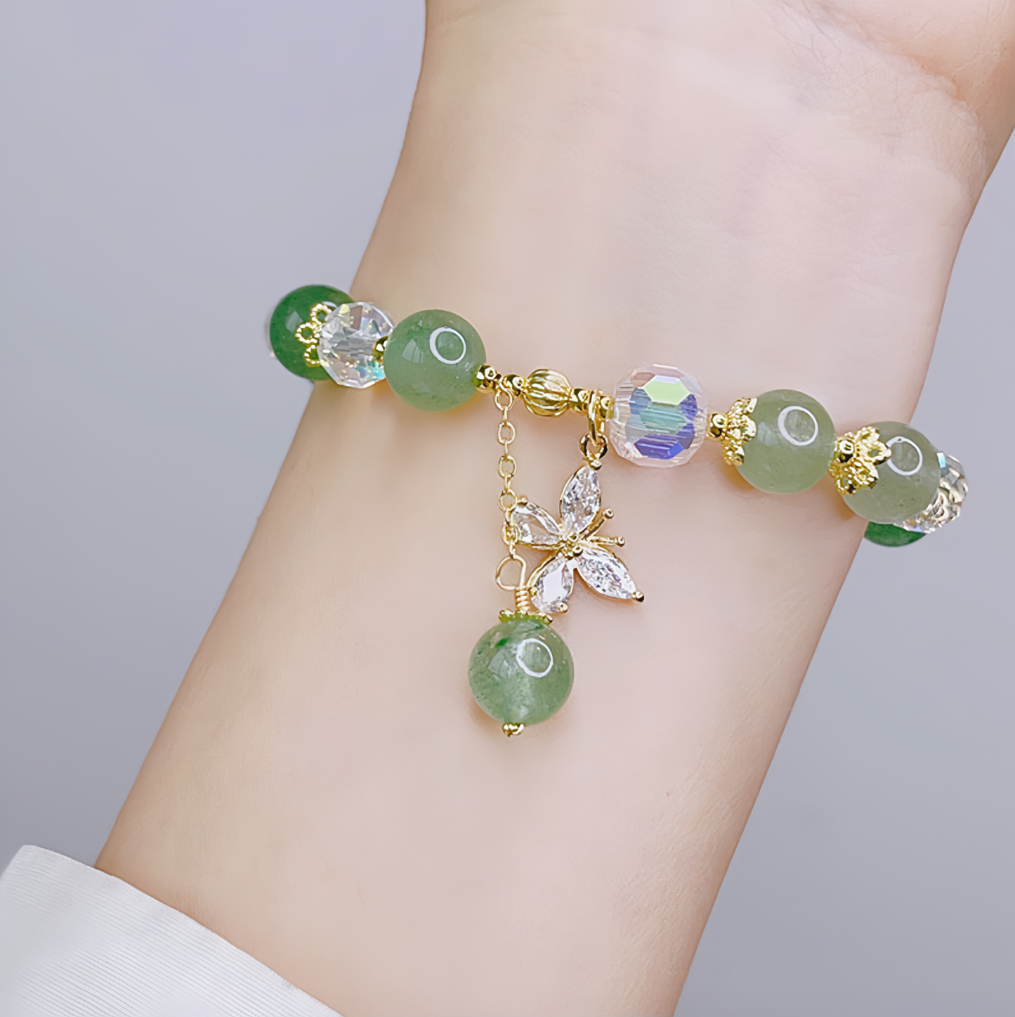 Natural Amethyst Crystal Spiritual Butterfly Charm Bracelet- EclatDoré