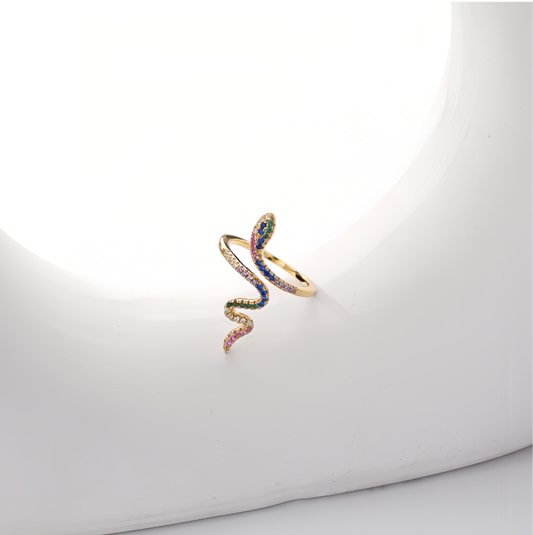 925 Sterling Silver Plated Gold Fashion Personality Snake Geometric  Adjustable Open Ring with Colored Cubic Zirconia - Luxurious Look- EclatDoré