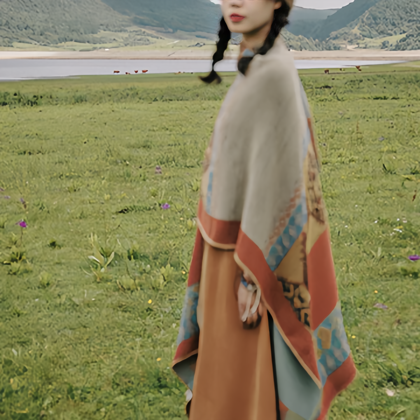 Tibetan Shawl Diamond Pattern Winter Warm Cloak Scarf- EclatDoré