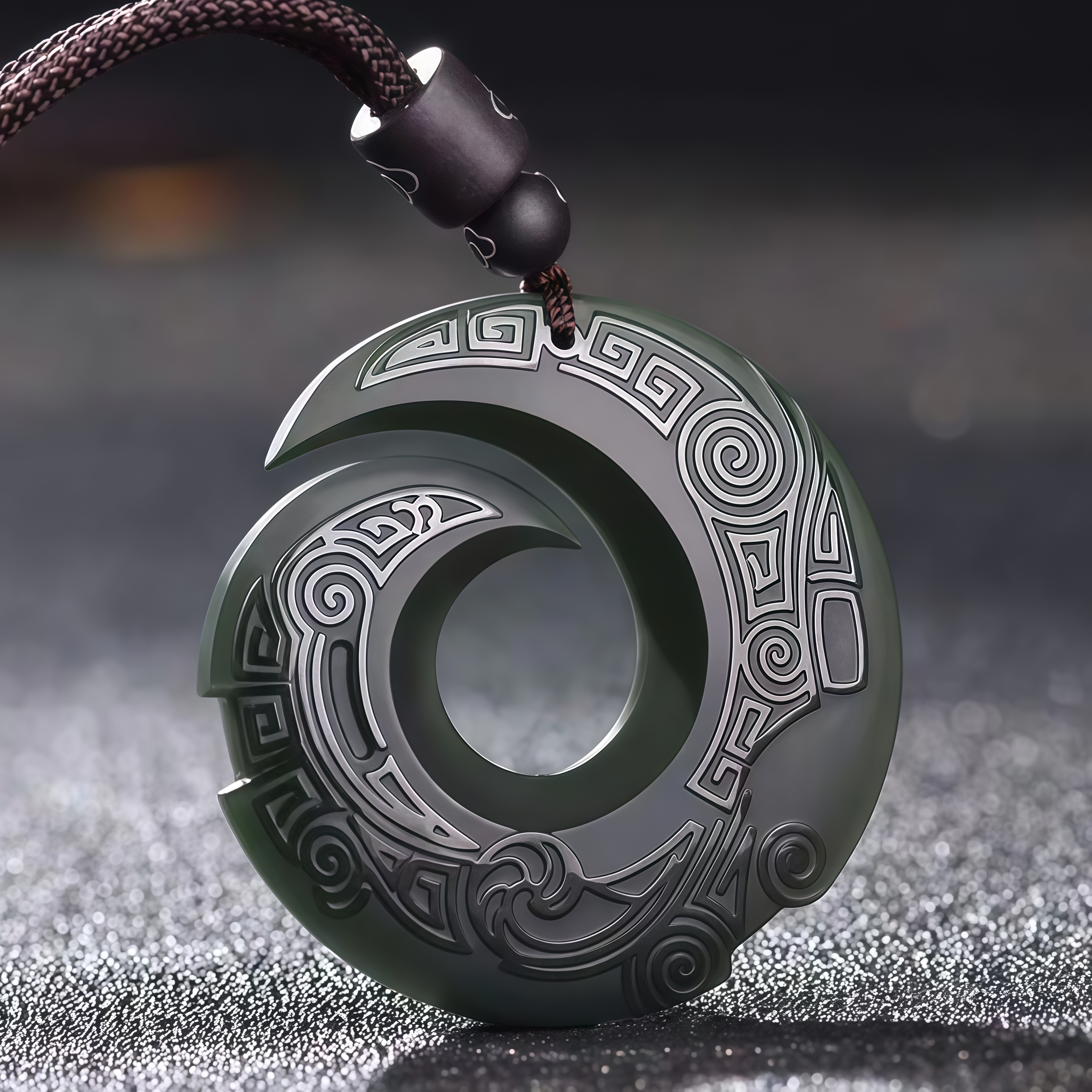 One's Luck Improves Design Patern Hetian Cyan Jade Peace Buckle Luck Necklace Pendant- EclatDoré