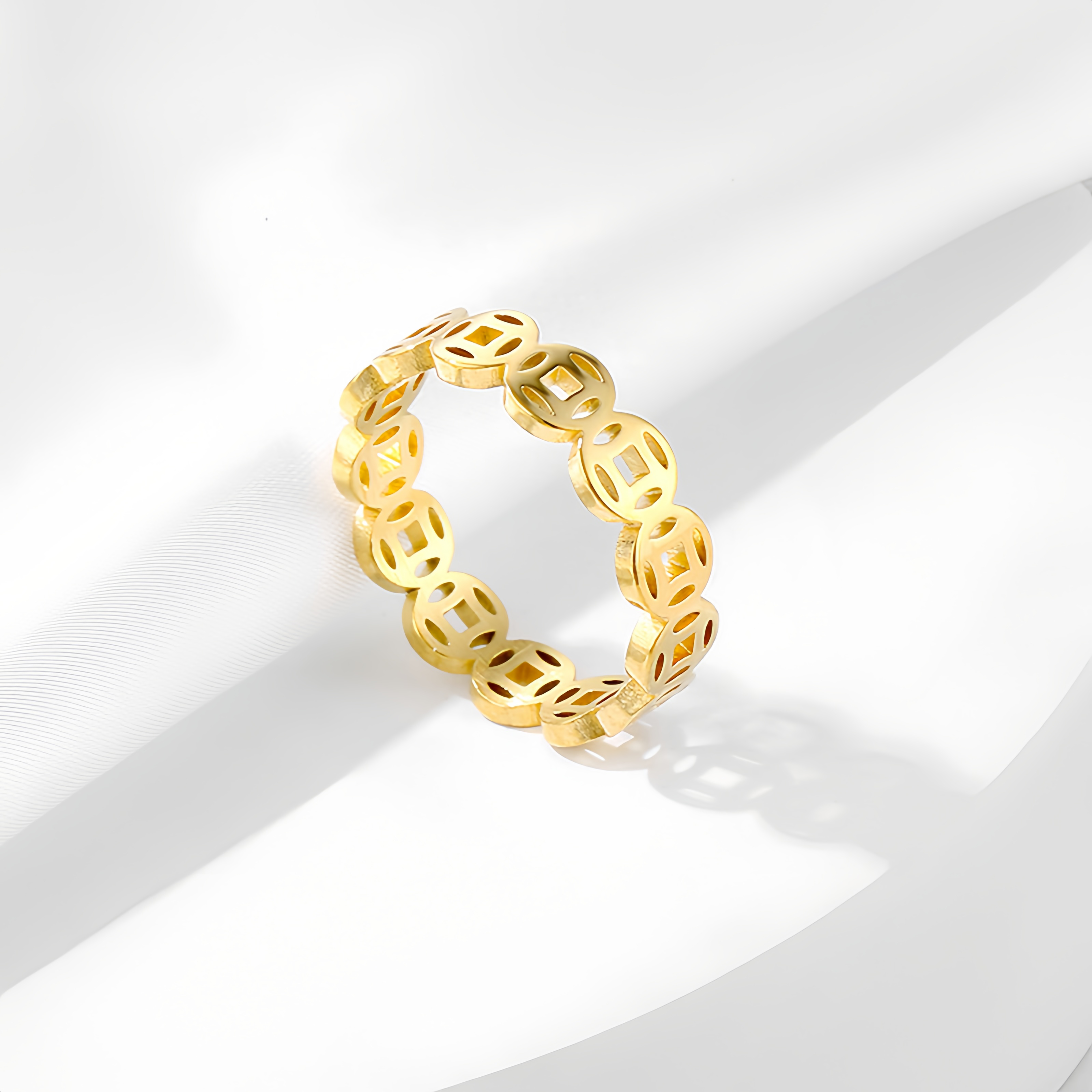 Vintage 18K Gold Plated Lucky Money Coin Ring for  Men & Women - Adjustable Stackable Fortune Attraction Jewelry- EclatDoré