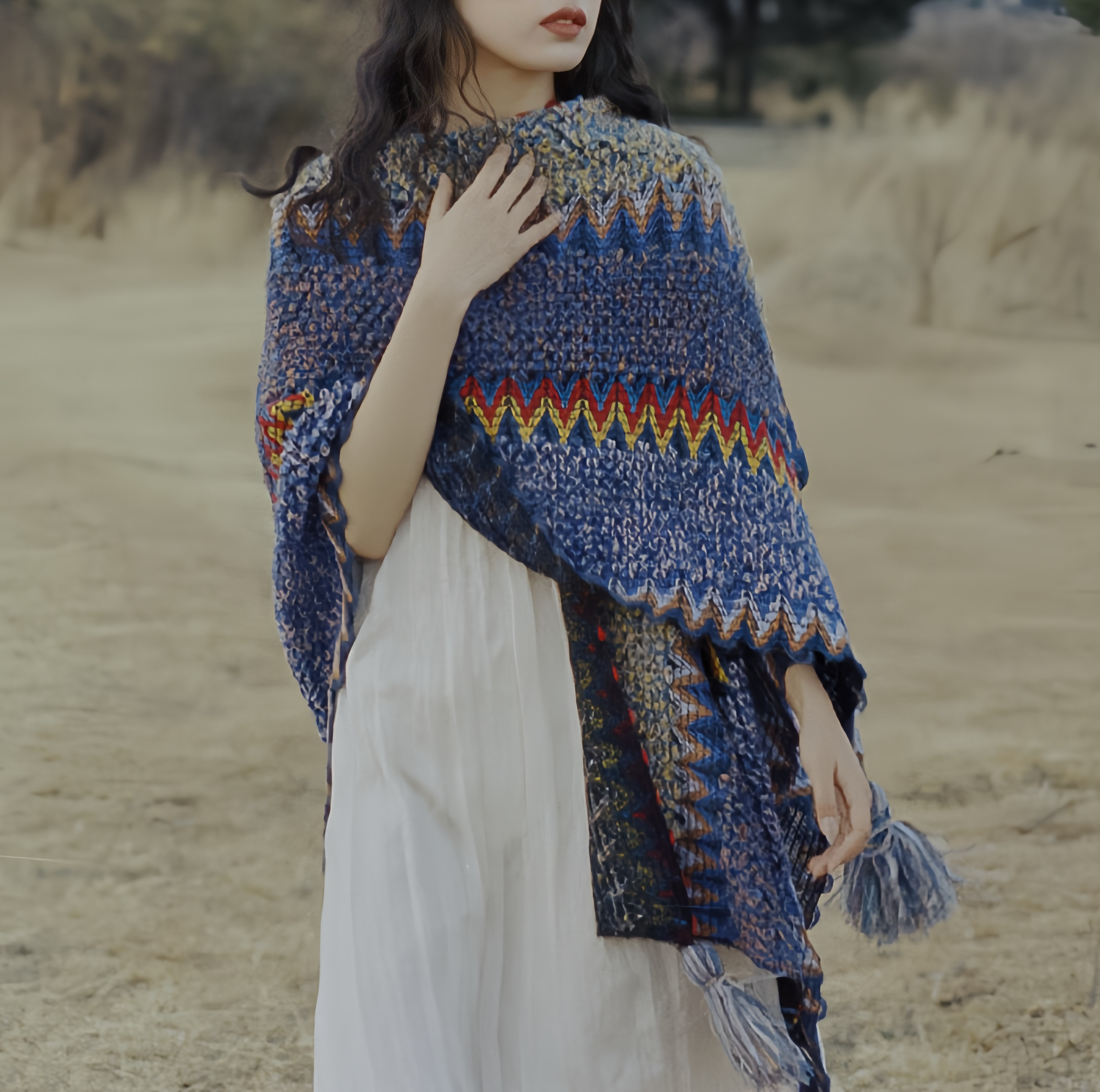 Tibetan Shawl Knitting Warm Cloak Tibetan Tassel Scarf- EclatDoré