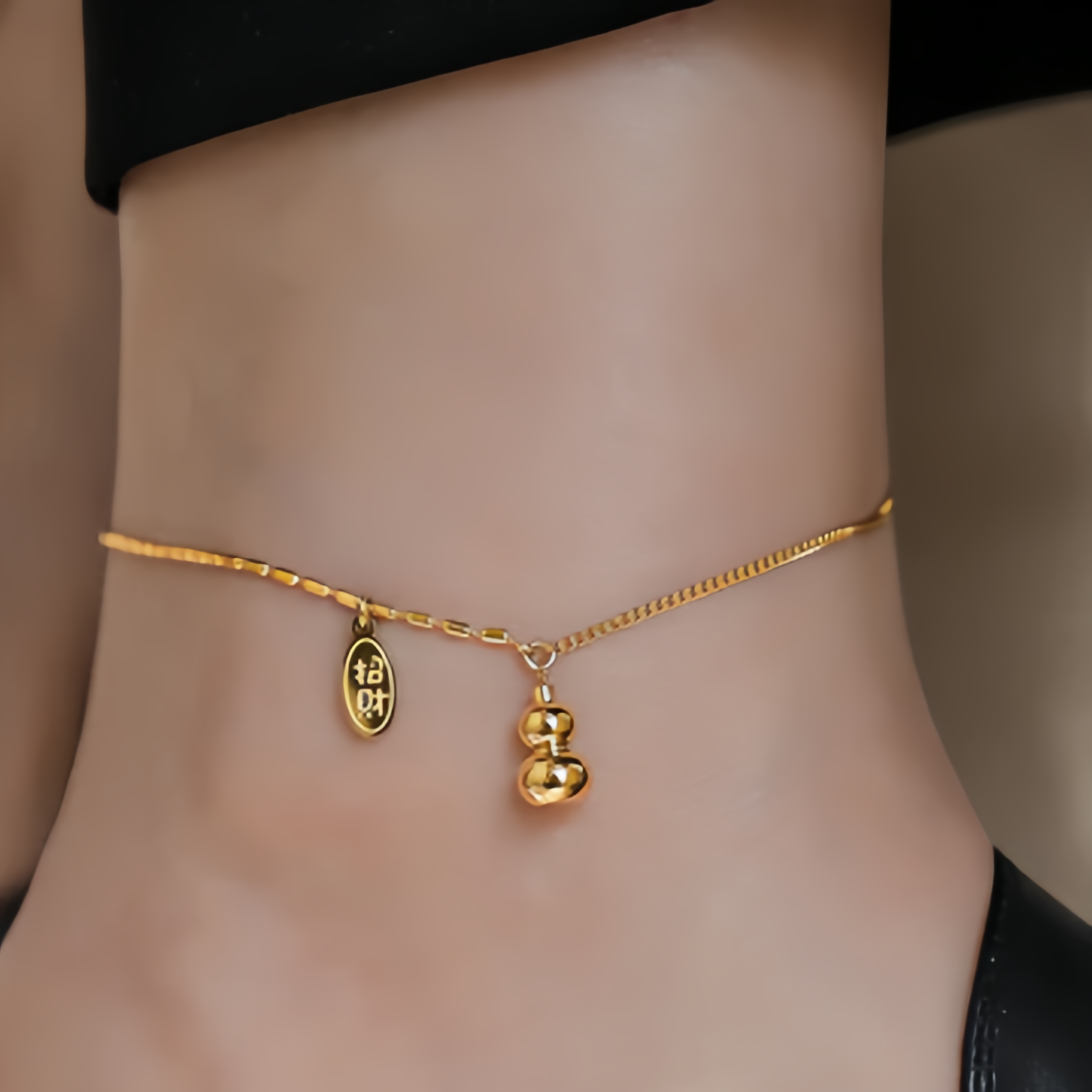 18K Gold Lucky Gourd Bracelet Anklet - Adjustable Style Fortune Jewelry- EclatDoré