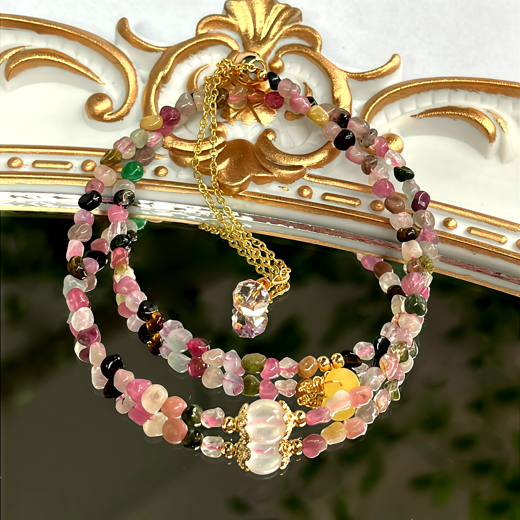 Peaceful Guidance - Tourmaline Hamsa Charm Bracelet- EclatDoré