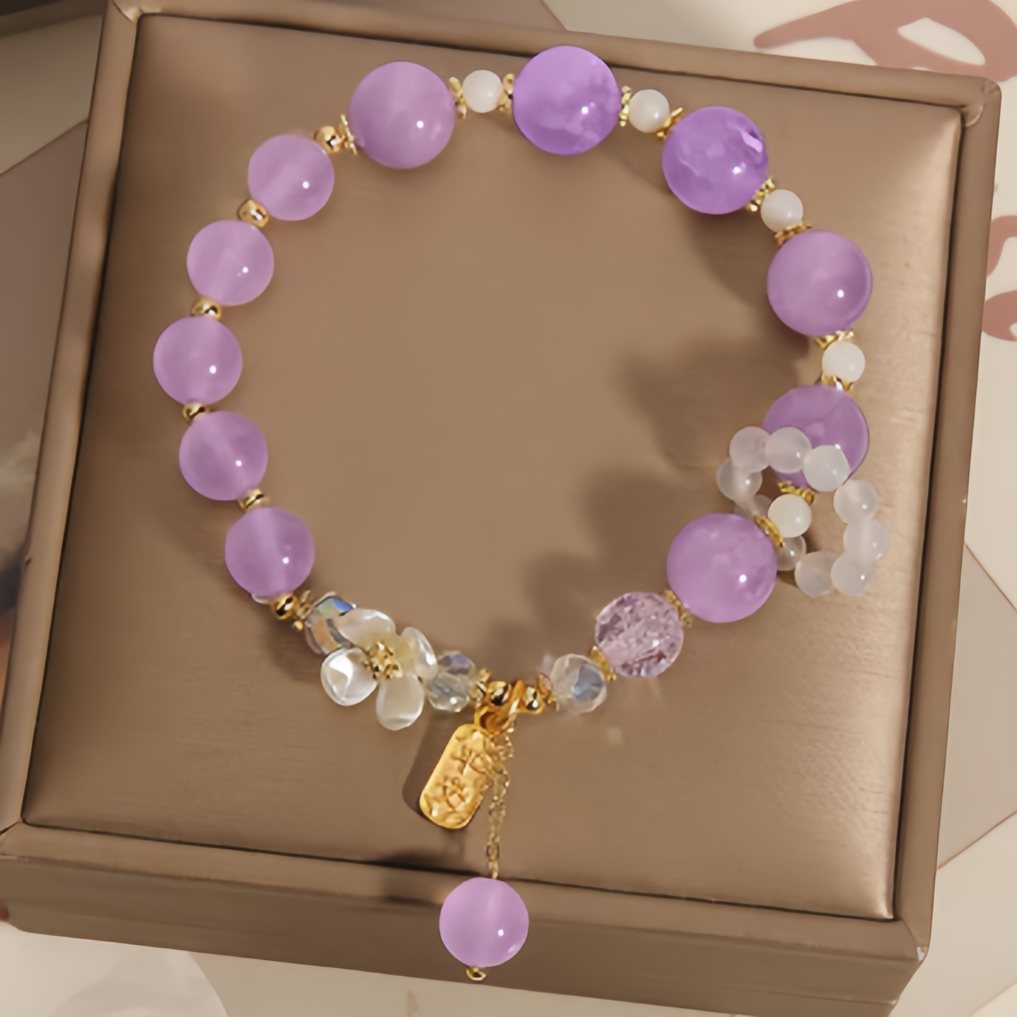 Natural Blue Crystal Amethyst Chalcedony Flower Healing Bracelet- EclatDoré