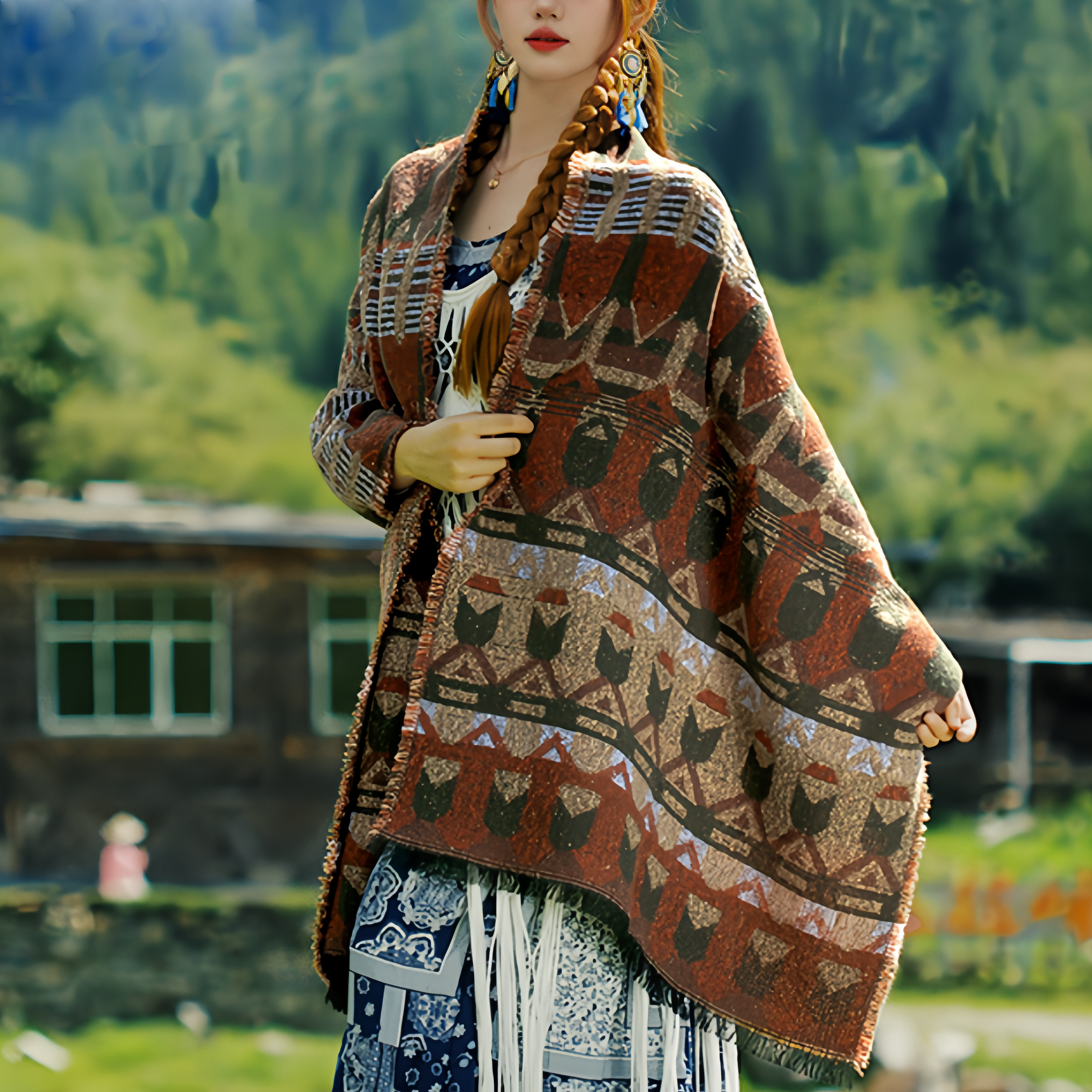 Estilo Europeo Y Americano, Capa De Chal Y Bufanda Con Estampado De Bosque Para Mujeres- EclatDoré