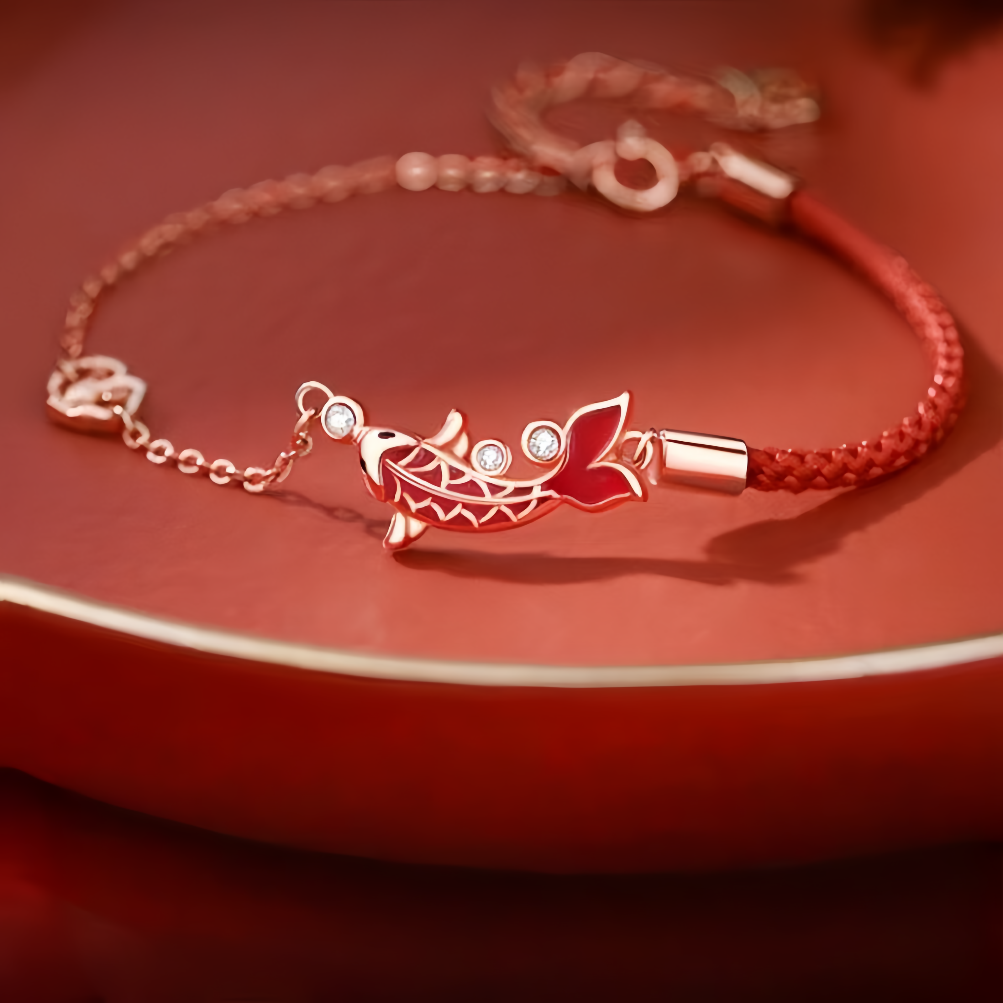 Koi Fish Ankle Bracelet for Zodiac Year – Red Cord Fortune Charm with S925 Silver Accents | Gifts for academic and career success- EclatDoré