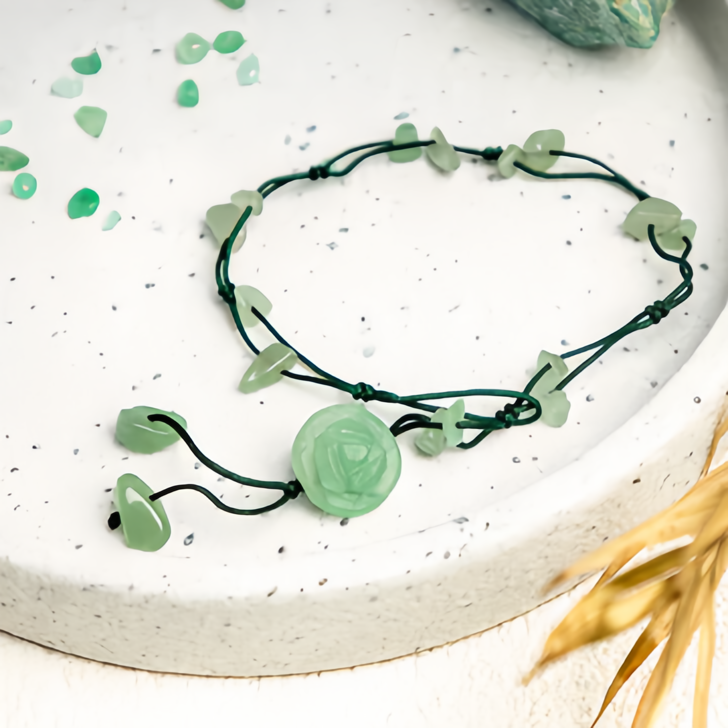 Amethyst Pink Crystal Green Aventurine Rose Inner Peace Healing Anklet- EclatDoré