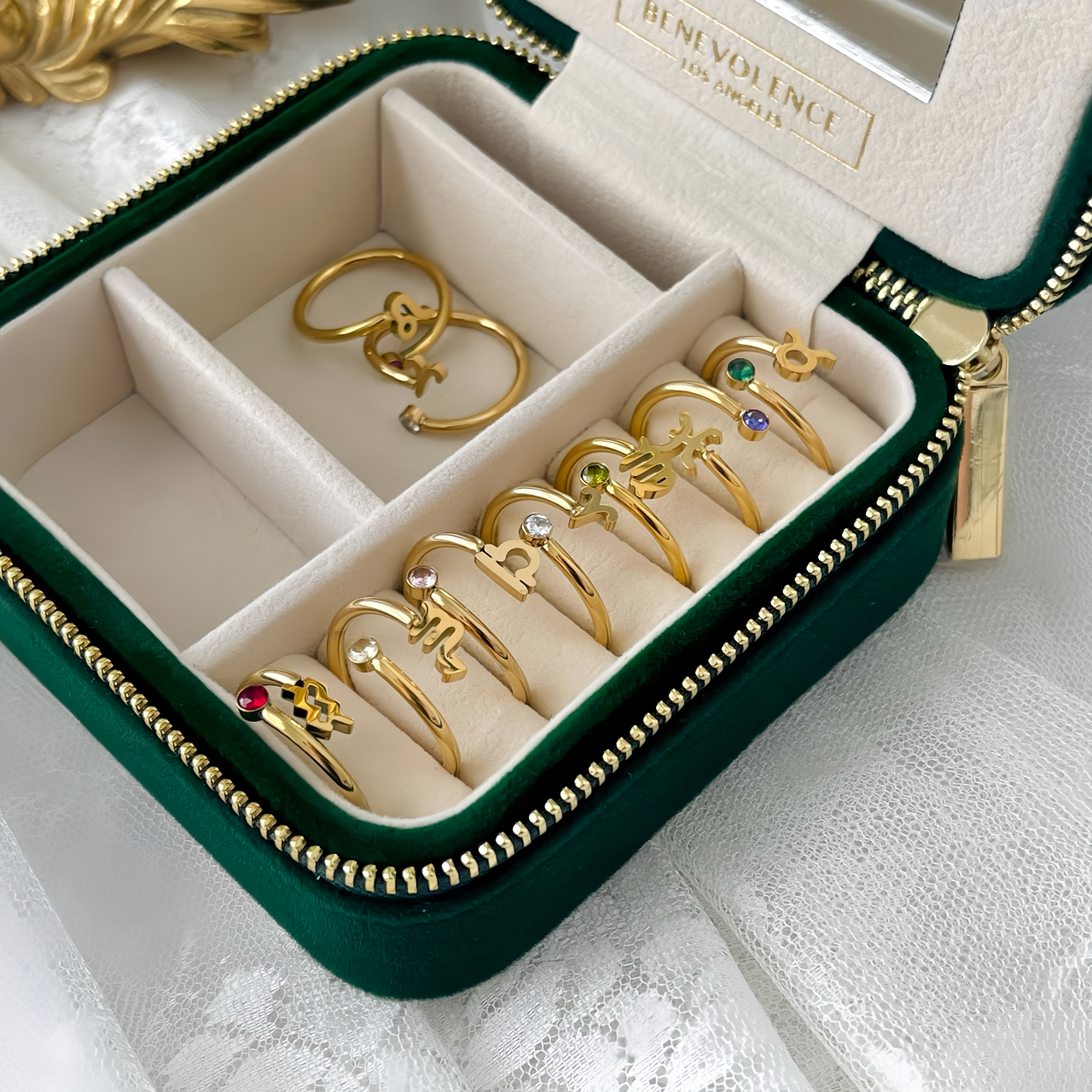 Zodiac Birthstone Titanium Steel Ring with Rune Symbols - Adjustable Open  Zircon Astrology Jewelry- EclatDoré