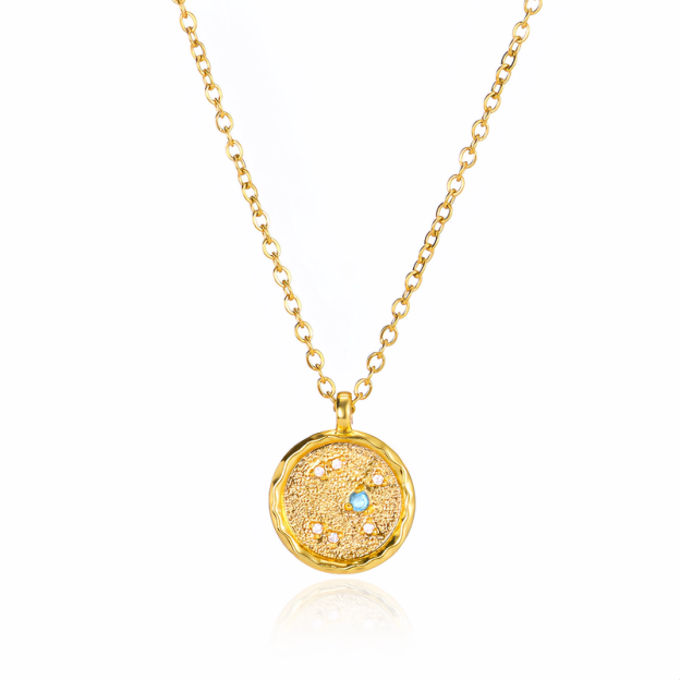 14K Gold Plated Zodiac Star Map Pendant Necklace for All Zodiac Signs – Love Jewelry Gift for Couples- EclatDoré