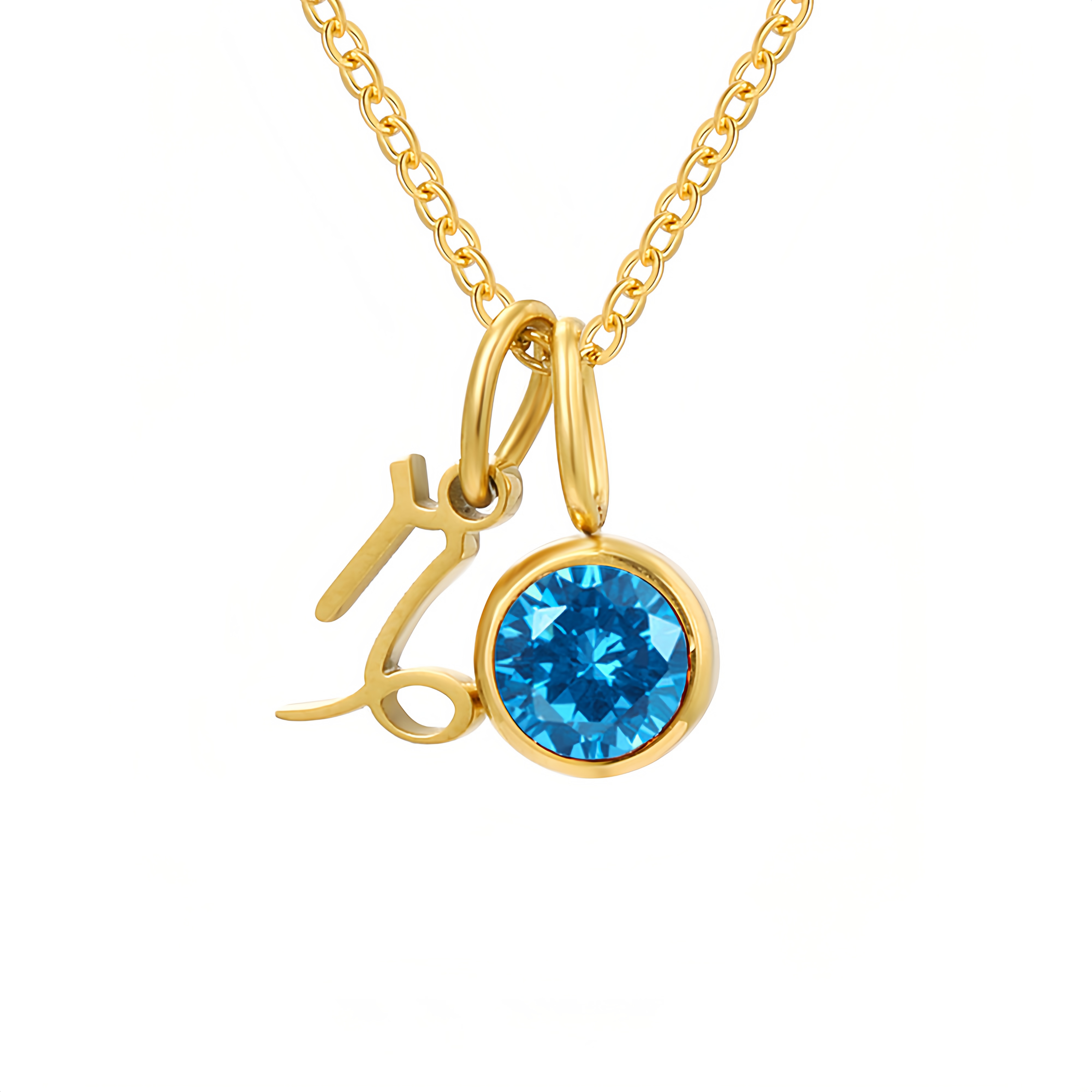 14K Gold Vermeil Zodiac Colorful Crystal Birthstone Protector Pendant Necklace- EclatDoré