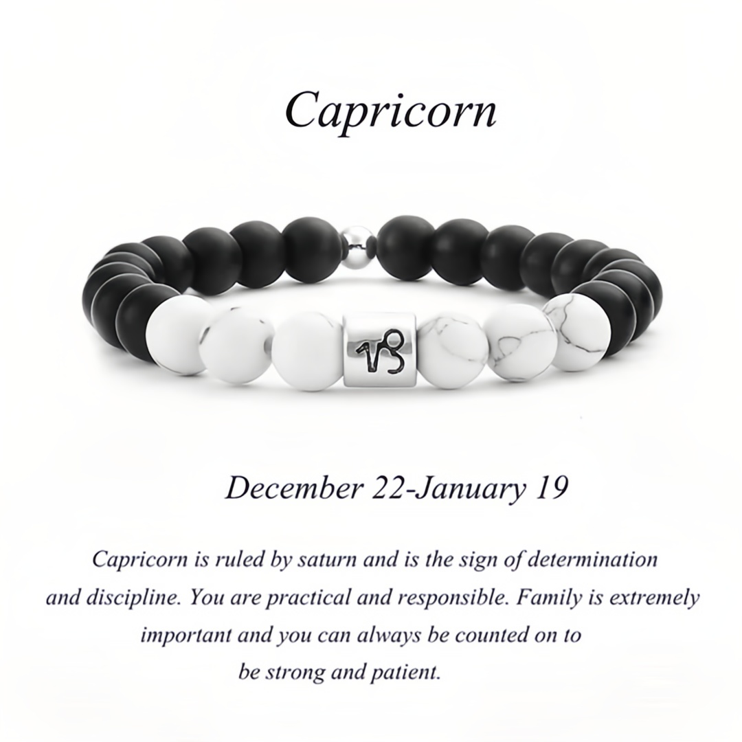 12 Zodiac Signs Natural Matte Stone White Turquoise Beaded Wealth Attraction Bracelet- EclatDoré