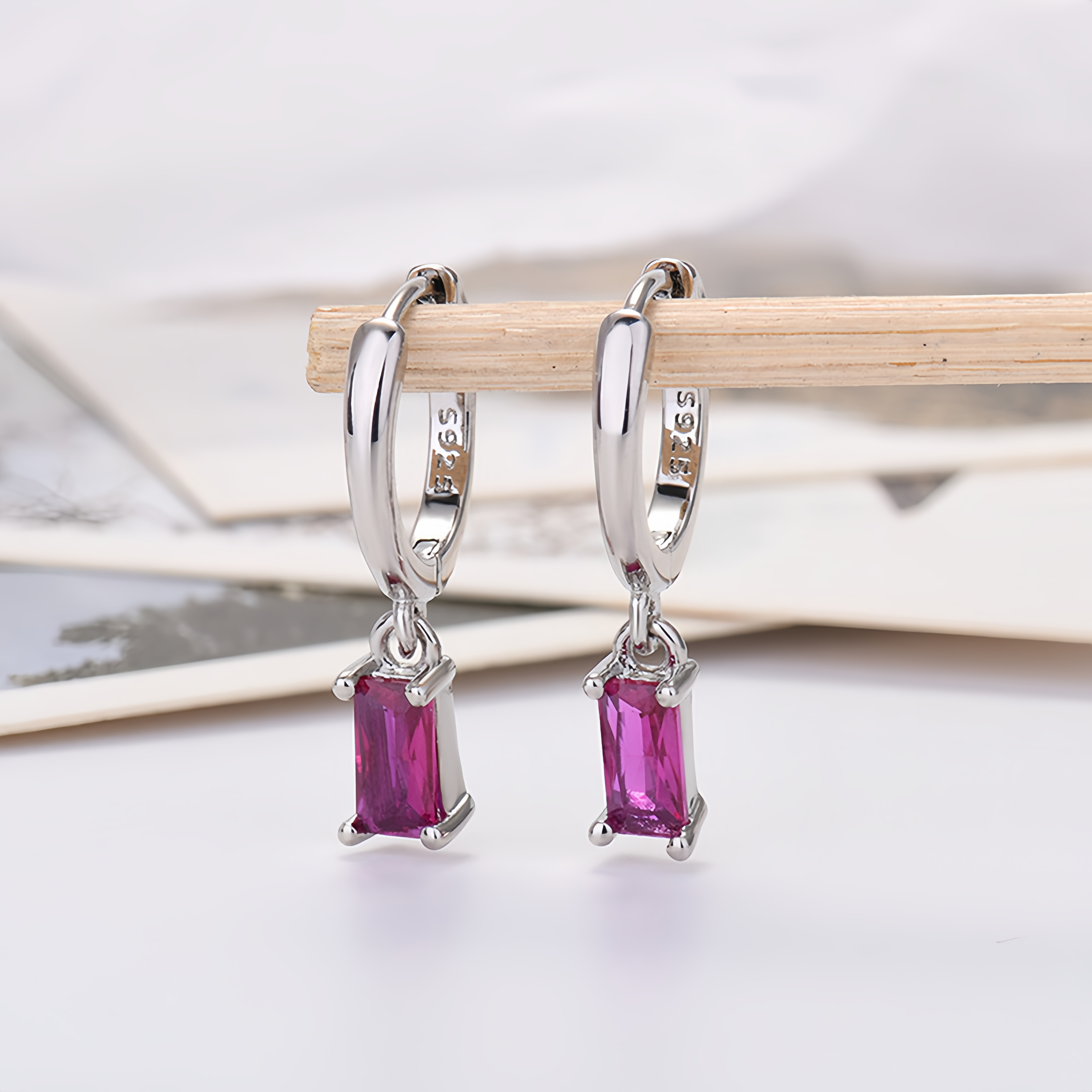 Multicolor Cubic Zirconia Rectangle Earrings - 925 Silver Hypoallergenic Minimalist Elegant Jewelry for Women- EclatDoré