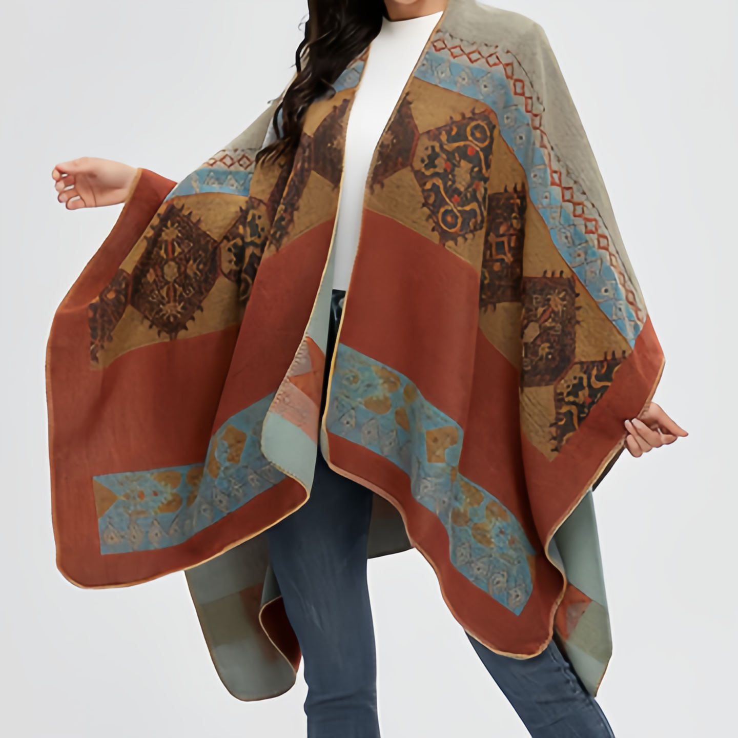 Tibetan Shawl Diamond Pattern Winter Warm Cloak Scarf- EclatDoré