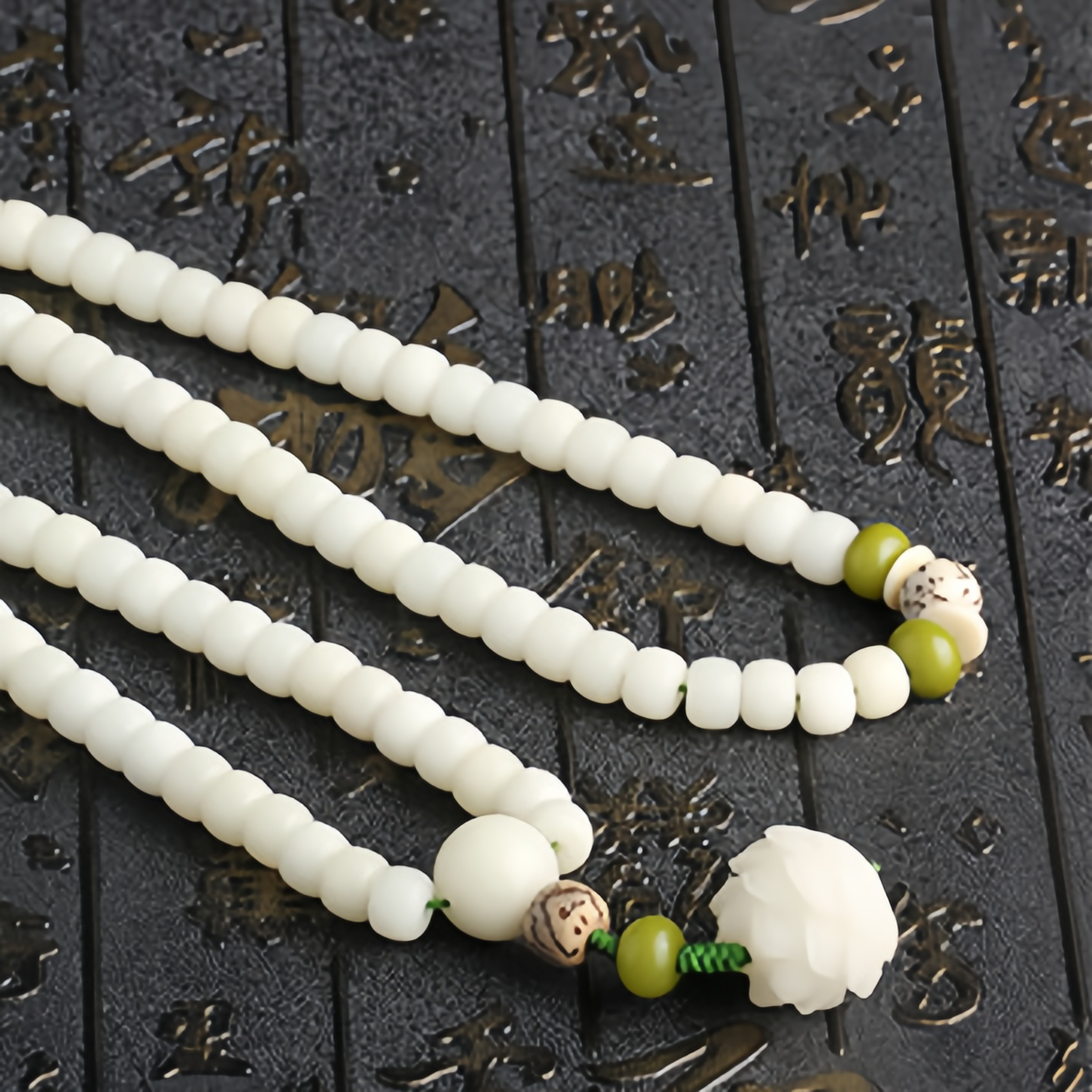 White Jade Bodhi Lotus Mala Harmony Necklace Bracelet- EclatDoré