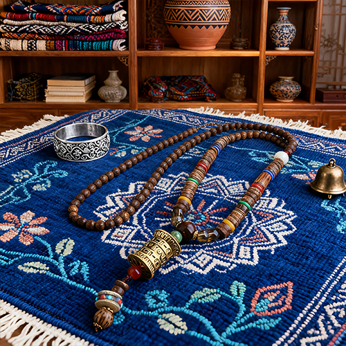 Turquoise Dzi Bead Prayer Wheel Wenge Wood Meditation Necklace