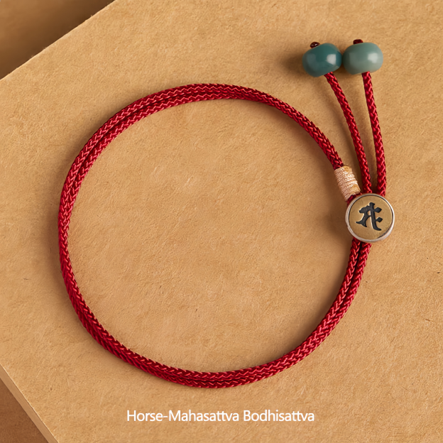 925 Sterling Silver Handmade Chinese Zodiac Natal  Buddha Cyan Bodhi Seed Protection Braided Red String Bracelet- EclatDoré